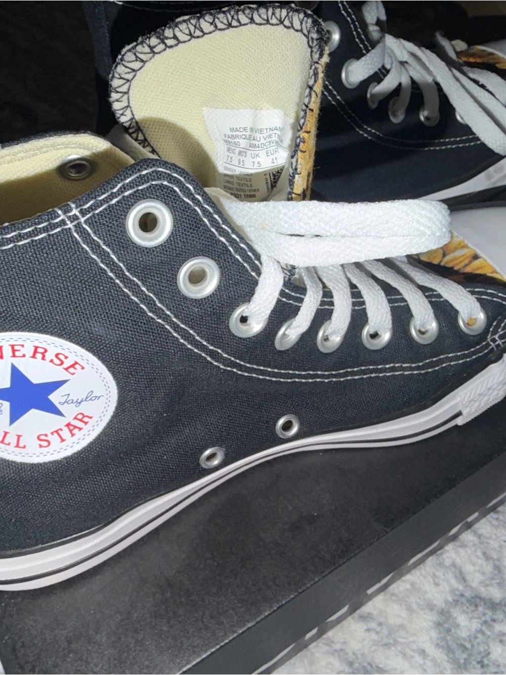 Converse Black High-Top Sneakers with Yellow Sunflower Print - Picture 2 of 3